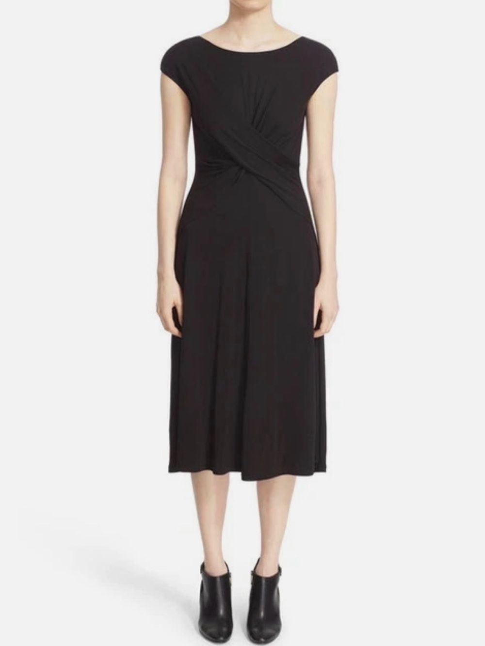 NEW Lafayette 148 Cap Sleeve Twist Front Midi Dress in Black. Brand new w/tags